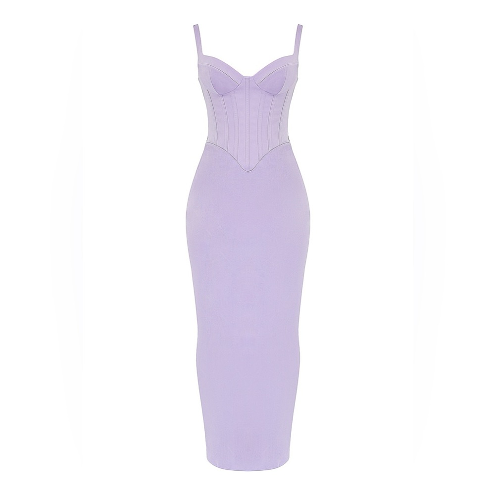 House of CB BREEZE Orchid Satin Corset Maxi Dress